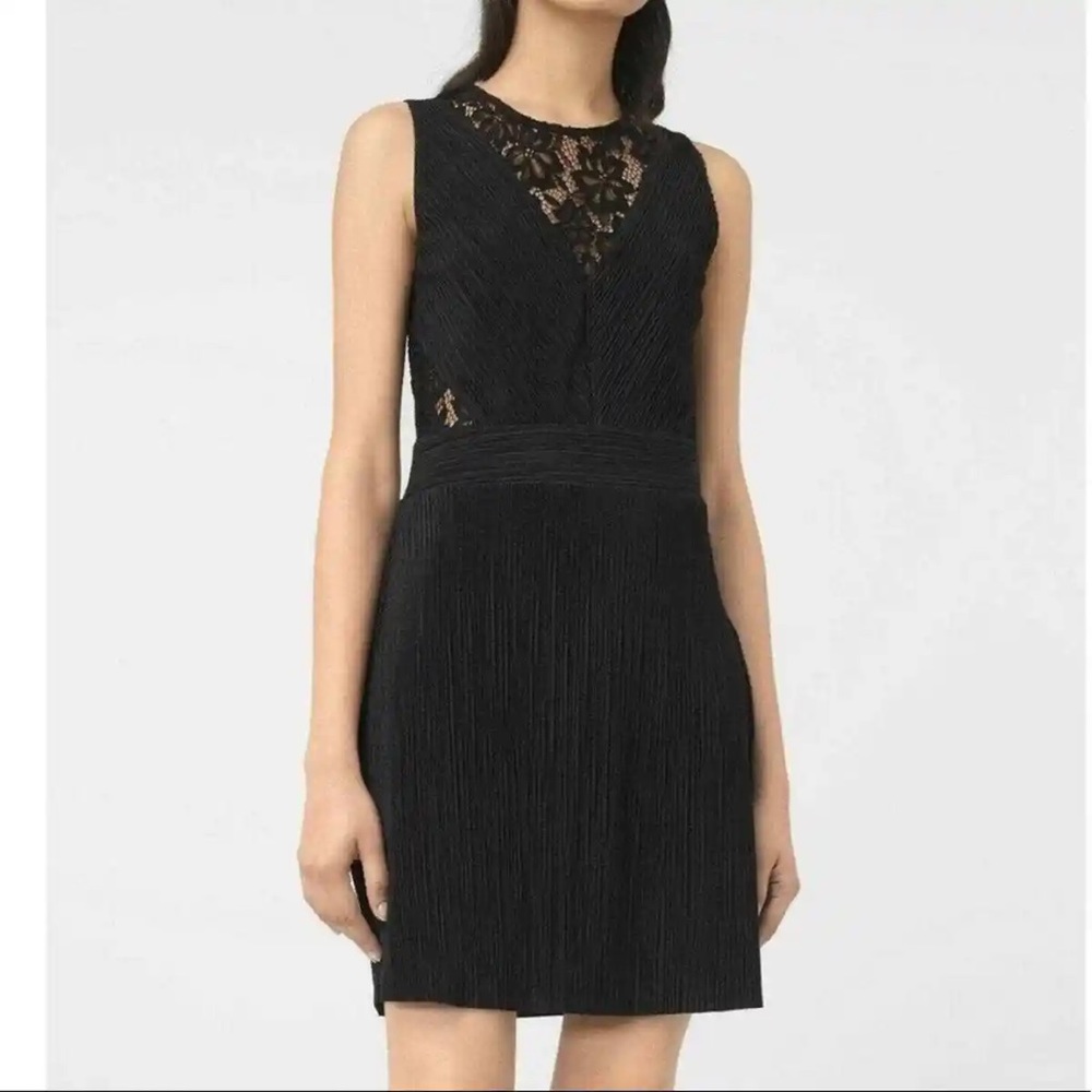 All Saints Black Lace-Panel Sleeveless Dress